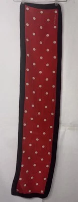Vintage Anne Klein Silky Scarf Red w/White Polka Dots Black Border  50x11” READ - Image 1 of 4