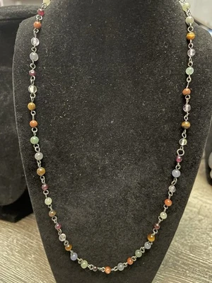 Collar de cadena con cuentas de piedras preciosas múltiples turmalina ágata jaspe aspecto boho esterlina Foto 1 de 4