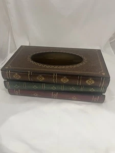 Wood Faux Stacked Books Long Tissue Box Cover Holder Brown Multicolor - Picture 1 of 10