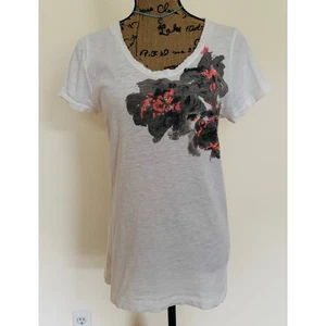 J. Camiseta Crew Mujer Blanca Algodón Borde Crudo Cuello Redondo Estampado Abstracto Mediana - Imagen 1 de 5