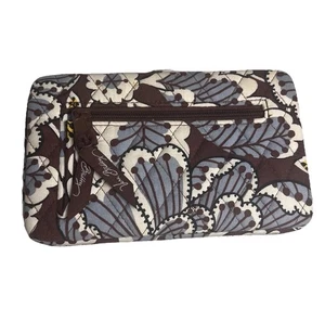 Portafoglio Vera Bradley Blooms Ardesia Custodia Rigida Trapuntato Floreale Blu Marrone 8x5" - Foto 1 di 13