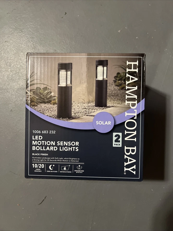 2 Hampton Bay Motion Sensor Solar Bollard Style LED Pathway Lights  1006 683 232 - Image 1 of 1
