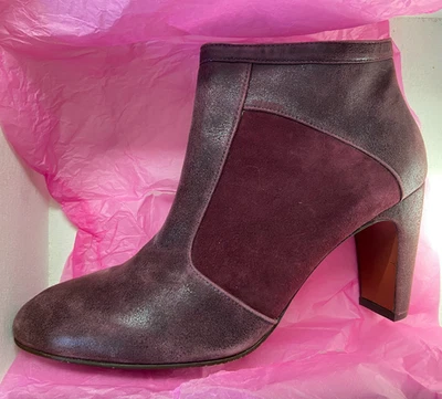 CHIE MIHARA ANKLE BOOTIES SUEDE LEATHER IN BURGUNDY DISTRESSED ACCENT 40 9.5 - Image 1 of 4