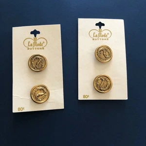 2 Sets of La Mode Gold Dragon Vintage Buttons - size 28 (3/4") - made in France - Picture 1 of 10