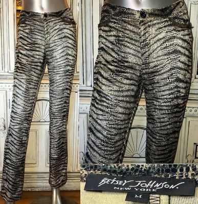 Betsey Johnson New York Vintage 90s Dress Pants Crushed Velvet Zebra Snakeskin M - Image 1 of 4