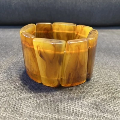 "Brazalete elástico baquelita caramelo moteado tono ámbar 7,8""" Foto 1 de 4