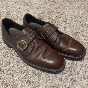Echtledersohle US Herren Größe 11D braun eleganter Schuh einzelner Riemen und Schnalle - Bild 1 von 21