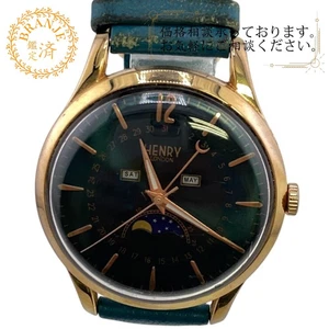 Used Henry London Stratford Date Moon Face Green Dial HL39-LS-0380 - Picture 1 of 10