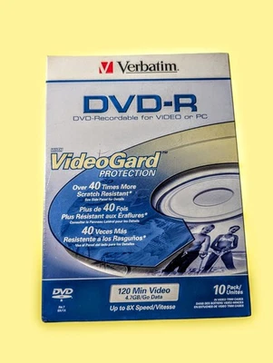 VERBATIM DVD-R 4.7GB 10 Pack Video TRIM CASES VideoGard Protection 120 Min NEW - Image 1 of 4