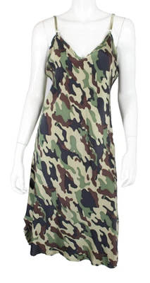 NILI LOTAN Green Camo Print Silk Charmeuse Sleeveless Slip Dress L - Image 1 of 4