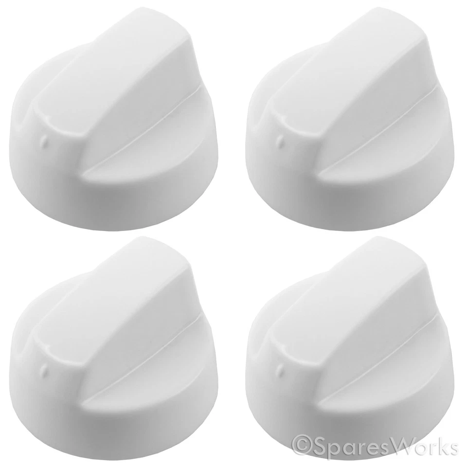 SPARESWORKS 4 x BUSH Blanco Horno Cocina Placa Quemador de Llama Placa Caliente Interruptor de Control Perillas