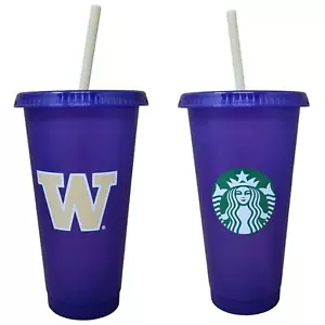 Tazza fredda riutilizzabile Starbucks UW University of Washington Huskies viola 24 oz nuova - Foto 1 di 7