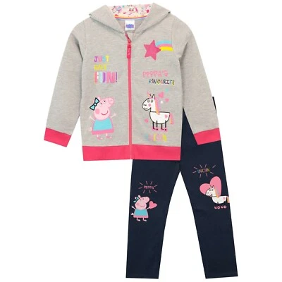 Peppa Pig Outfit Kinder Mädchen 12-24 Monate 2-8 Jahre Hoodie Leggings Reißverschluss grau