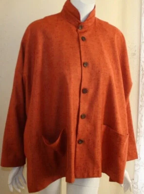 NUEVA Chaqueta Imperial Eskandar Talla 0 NARANJA LLAMA ROJO Cachemira Seda Tejida Cuadrada Foto 1 de 4