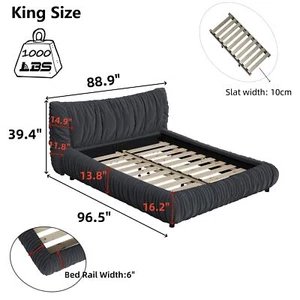 King Size Luxury Upholstered Platform Bed Removable Cushion Solid Wood Frame,sui - Picture 1 of 12