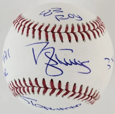Darryl Strawberry 4x Career Stat Inscribed & Signed OML Baseball (JSA Witness CO - Image 1 of 4