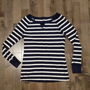 Damen Old Navy Langarm Thermo Soft Stretch Freizeit Hemd Gestreift Blau Weiß - Bild 1 von 6