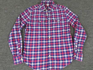 Camicia J Crew in flanella ragazzo 16 rosso blu a quadri con bottoni manica lunga - Foto 1 di 10