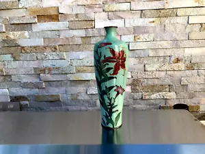 ANTIQUE 17-18th C CHINESE JAPANES LITE BLUE CLOISONNE ENAMEL FLOWER DESIGN VASE - Picture 1 of 19