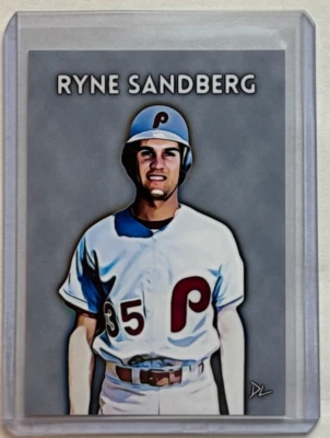 Tarjeta coleccionable Ryne Sandberg edición limitada firmada por artista "Reading Phillies" 2/10 Foto 1 de 2