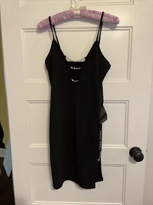 NWT SHEIN Sxy Black Rhinestone Dress Tiny Medium - Picture 1 of 13