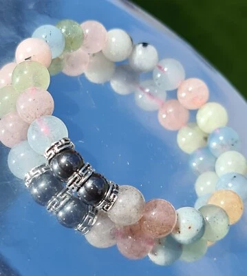Pulsera magnética con cuentas de piedra preciosa natural morganita y terahercios Foto 1 de 4