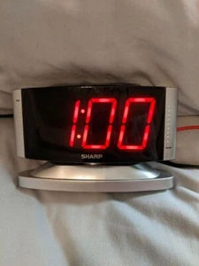 Sharp LED Digital Alarm Clock, Swivel Base, Silver Case, Red Display, SPC033D - Picture 1 of 9