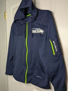 Majestic NFL Seattle Seahawks Jacket Full Zip Pockets Blue/Green Size Medium - Picture 1 of 8