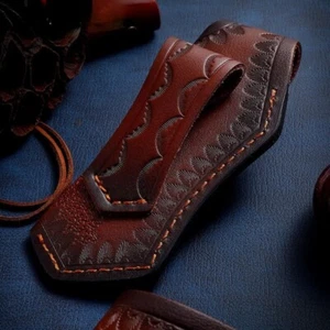 1 Piece Embossed Leather Belt Folding Knife Sheath Case for Fixed Blade Brown - Picture 1 of 8