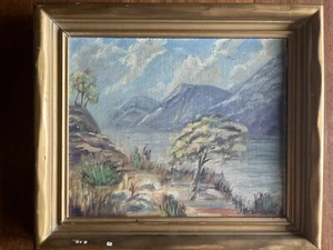 🔥🔥Lovely 10x 12 Landscape Original oil Painting Edith Diehl Lake Mtns. Trees - Picture 1 of 11