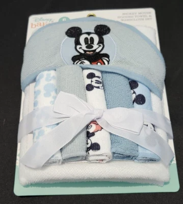 Disney Mickey Mouse Hooded Towel with 5 Piece Washcloth Set, Cool Style Print - Image 1 of 3