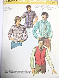 Vest Shirt Western Rodeo Mens 40 Simplicity 5047 Sewing Pattern VTG Rockabilly - Picture 1 of 7