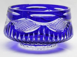 Vintage IRENA Polish Bohemian BLUE COBALT CRYSTAL BOWL HANDCUT - Picture 1 of 10