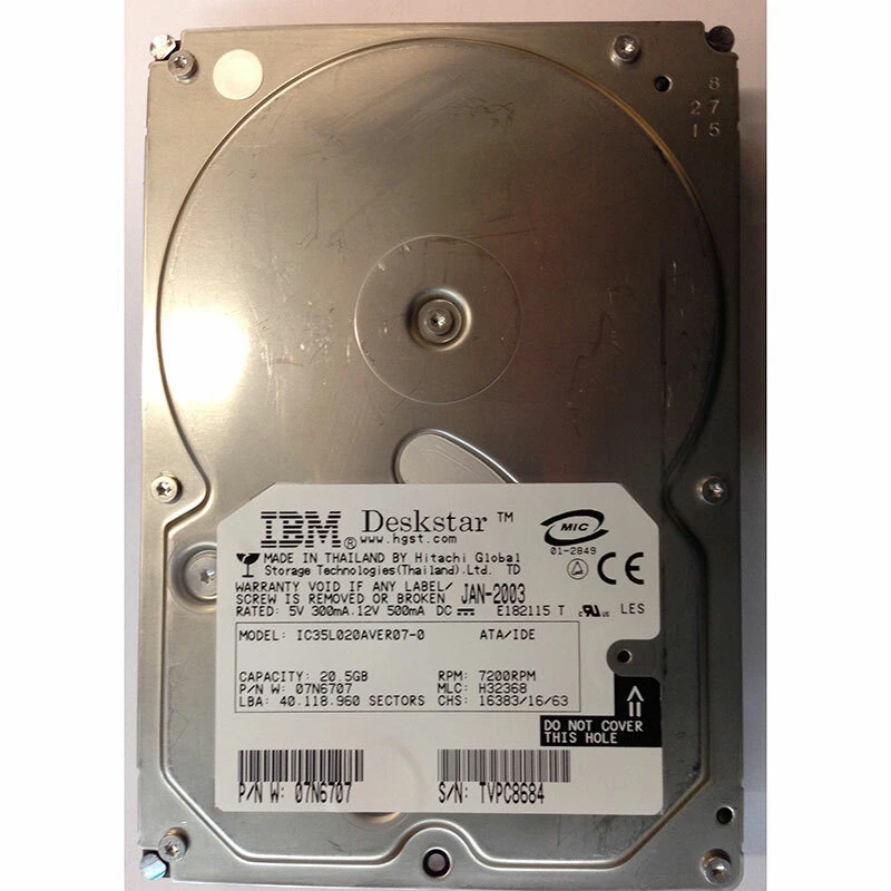 07N6707 - IBM 20GB 7200 RPM IDE  3.5" HDD - Image 1 of 1