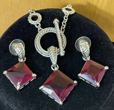 Lab Ruby Set Silver Toned  - Image 1 of 4