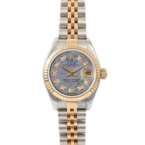 ROLEX LADY DATEJUST 69173 GOLD & STEEL 26MM WATCH BLACK MOP DIAMOND 18K FLUTED - Picture 1 of 8