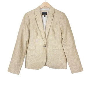 J. Crew Linen Campbell Blazer Tan Nautical Button Size 8 - Picture 1 of 7