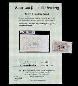 nystamps French Somali Coast Stamp # 27B Used $1050 APS Cert  N14y2108 - Picture 1 of 4