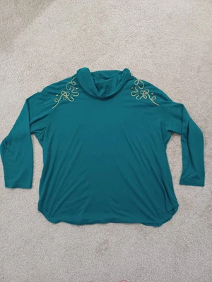 复古 YS Studio By Youngstuff 翡翠绿色金色刺绣圆领尺寸 2X — 第 1/4 张图片