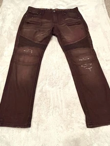 ROCK REVIVAL Burgundy Moto Jack K30 Biker Jeans Men's Size 42x34 - Picture 1 of 10