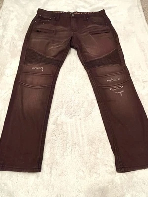 Pantalones de mezclilla para hombre ROCK REVIVAL Borgoña Moto Jack K30 talla 42x34 Foto 1 de 4