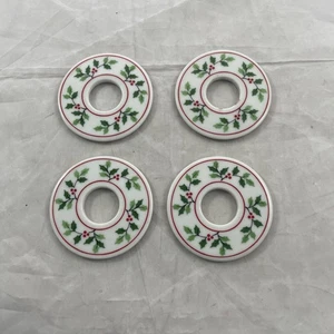 Vintage Mary Quant Set of 4 Christmas  Holly Candle Drip Holders Bobeches - Picture 1 of 5
