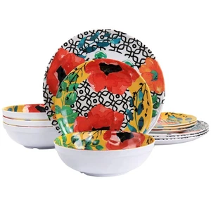 Grace 12 Piece Melamine Dinnerware Set, Multi- Red/Yellow/Green/Blue - Bild 1 von 2