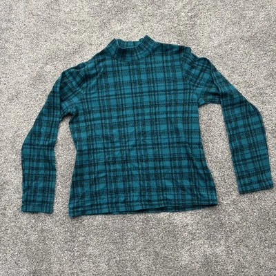 Vintage 90s Turtleneck Shirt Womens Medium Grunge Preppy Plaid Minimalist Twee - Image 1 of 4