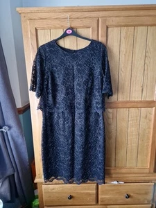 Womens George Black with Black Shiny Fleck Lace Knee Length Dress. Size 22 BNWOT - Picture 1 of 8