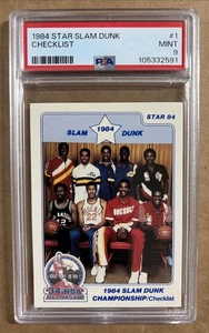 1984 STAR SLAM DUNK  Checklist Card #1 Graded PSA 9 Dr J/C. Drexler/D. Wilkens - Picture 1 of 2