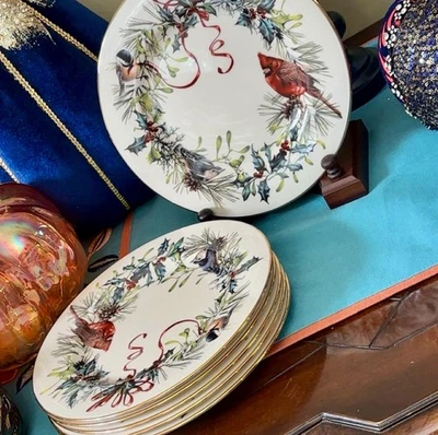 "Juego de 6 platos de ensalada Lenox 8"" saludos de invierno cardenal" Foto 1 de 4