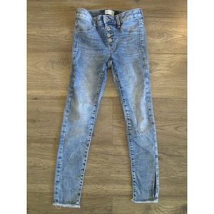 Stonewash Denim Blue Jeans Girls Kids Size 8 Pants Button Fly Fringe Ankle - Picture 1 of 7