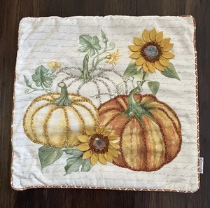 Funda de almohada de otoño Rachel Ashwell 20 X 20 calabazas semillas cuentas con fieltro girasoles - Imagen 1 de 11