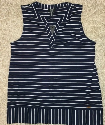 Top grande sin mangas Jones New York Signature para mujer azul marino/blanco a rayas nuevo con etiquetas Foto 1 de 4